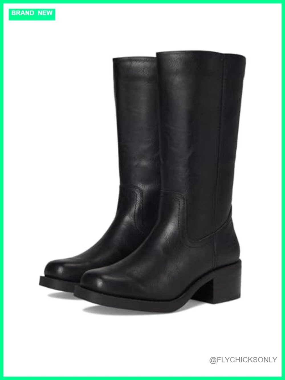 Girls Vegan Polyurethane Square Toe Calf High Riding Boots with Side Zip